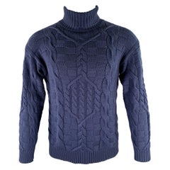 ETRO Size S Navy Cable Knit Wool Blend Turtleneck Sweater