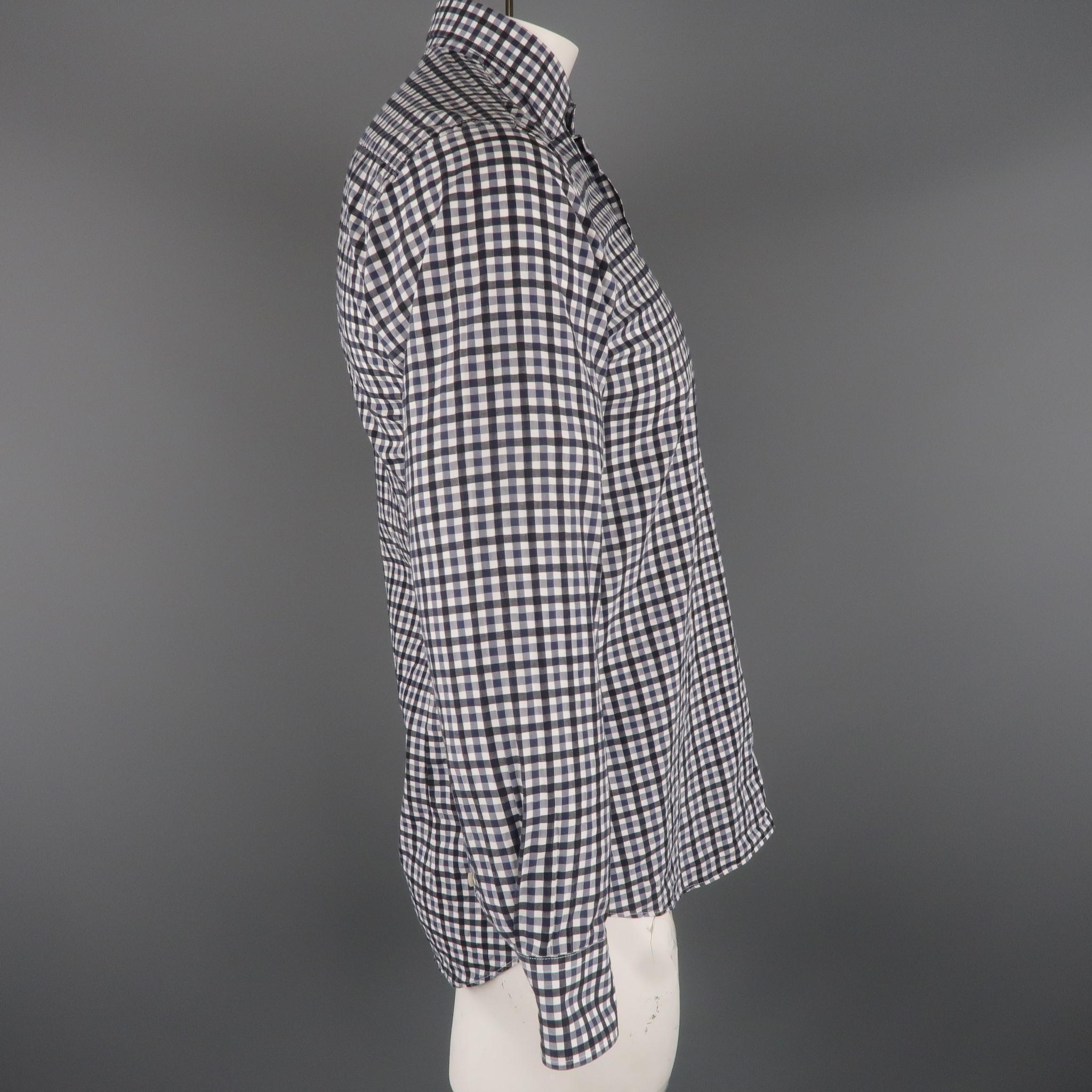Gray ETRO Size S Navy Checkered Cotton Button Up Long Sleeve Shirt
