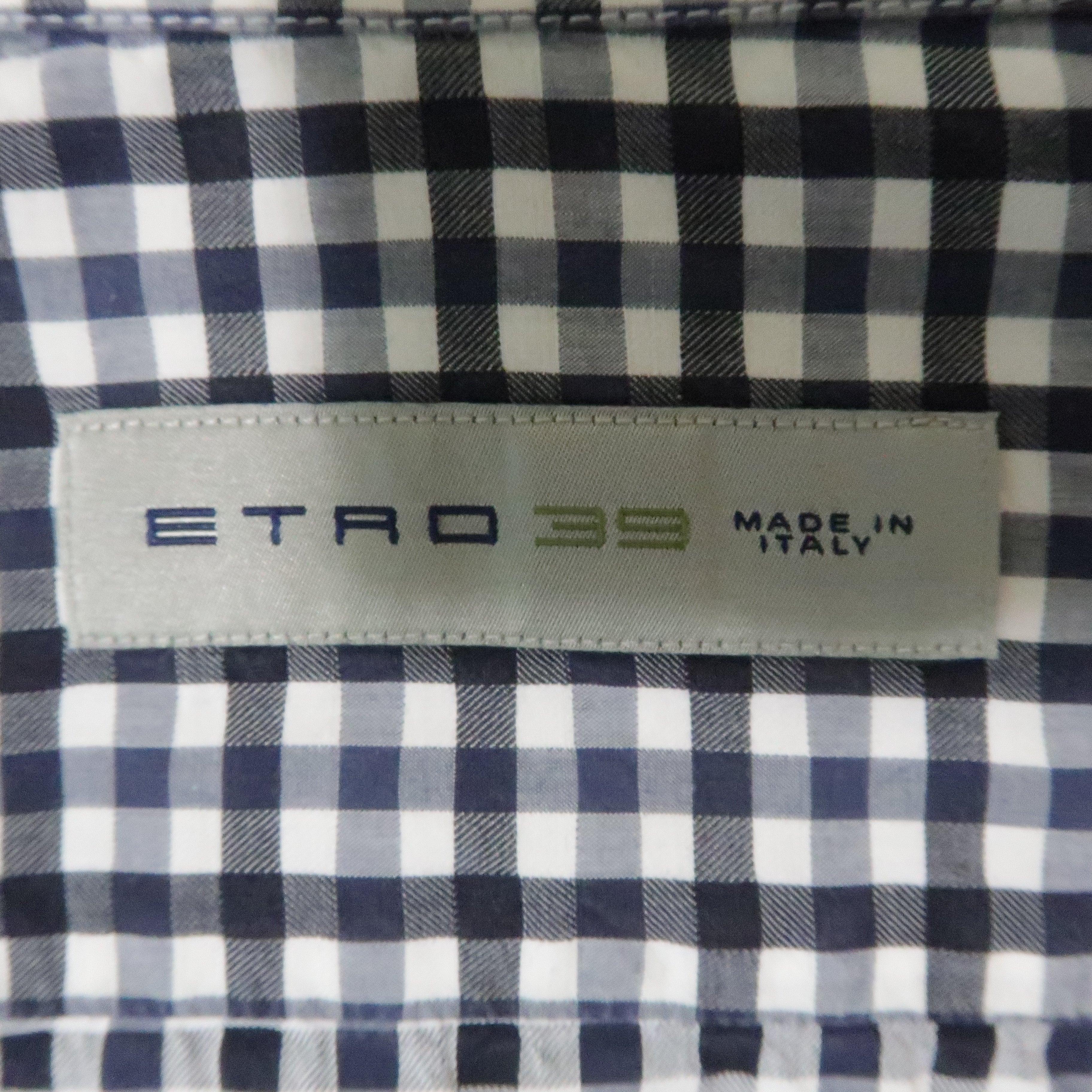 ETRO Size S Navy Checkered Cotton Button Up Long Sleeve Shirt For Sale 1
