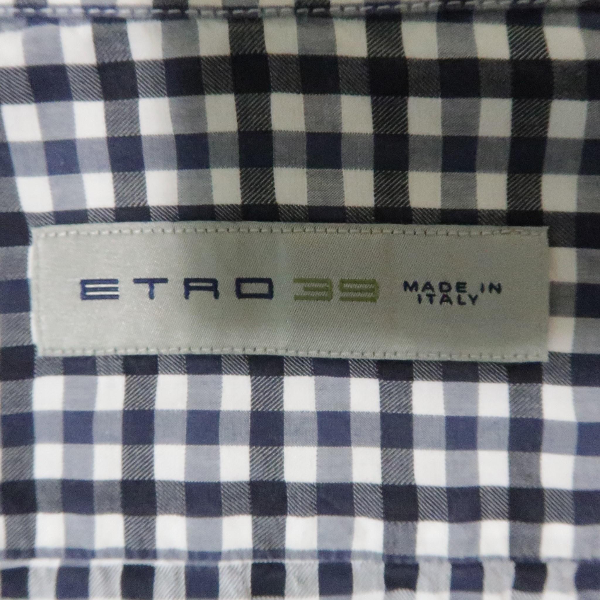 Men's ETRO Size S Navy Checkered Cotton Button Up Long Sleeve Shirt