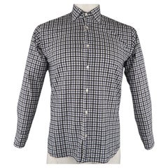 ETRO Size S Navy Checkered Cotton Button Up Long Sleeve Shirt