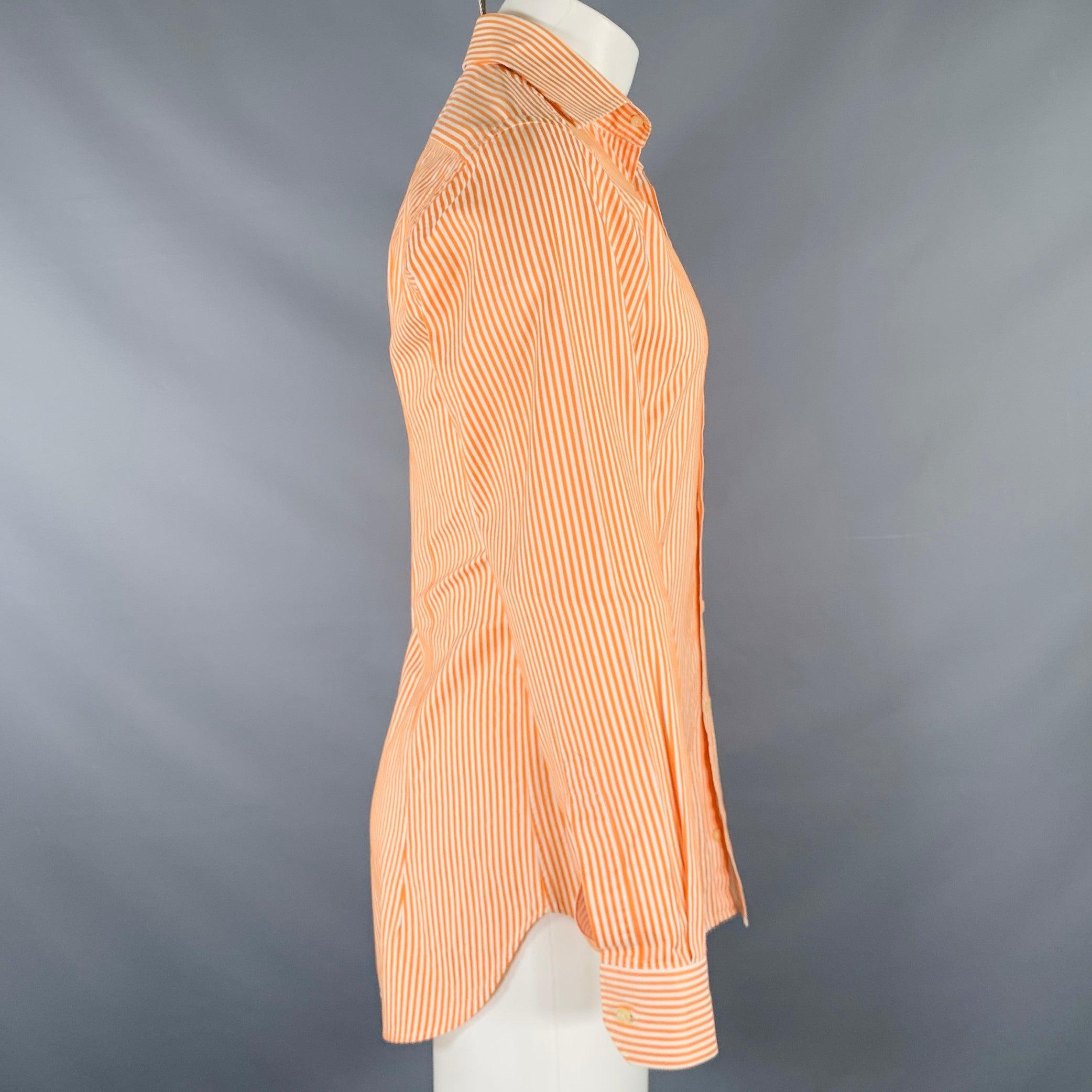 ETRO Size S Orange White Cotton Button Up Long Sleeve Shirt In Excellent Condition For Sale In San Francisco, CA