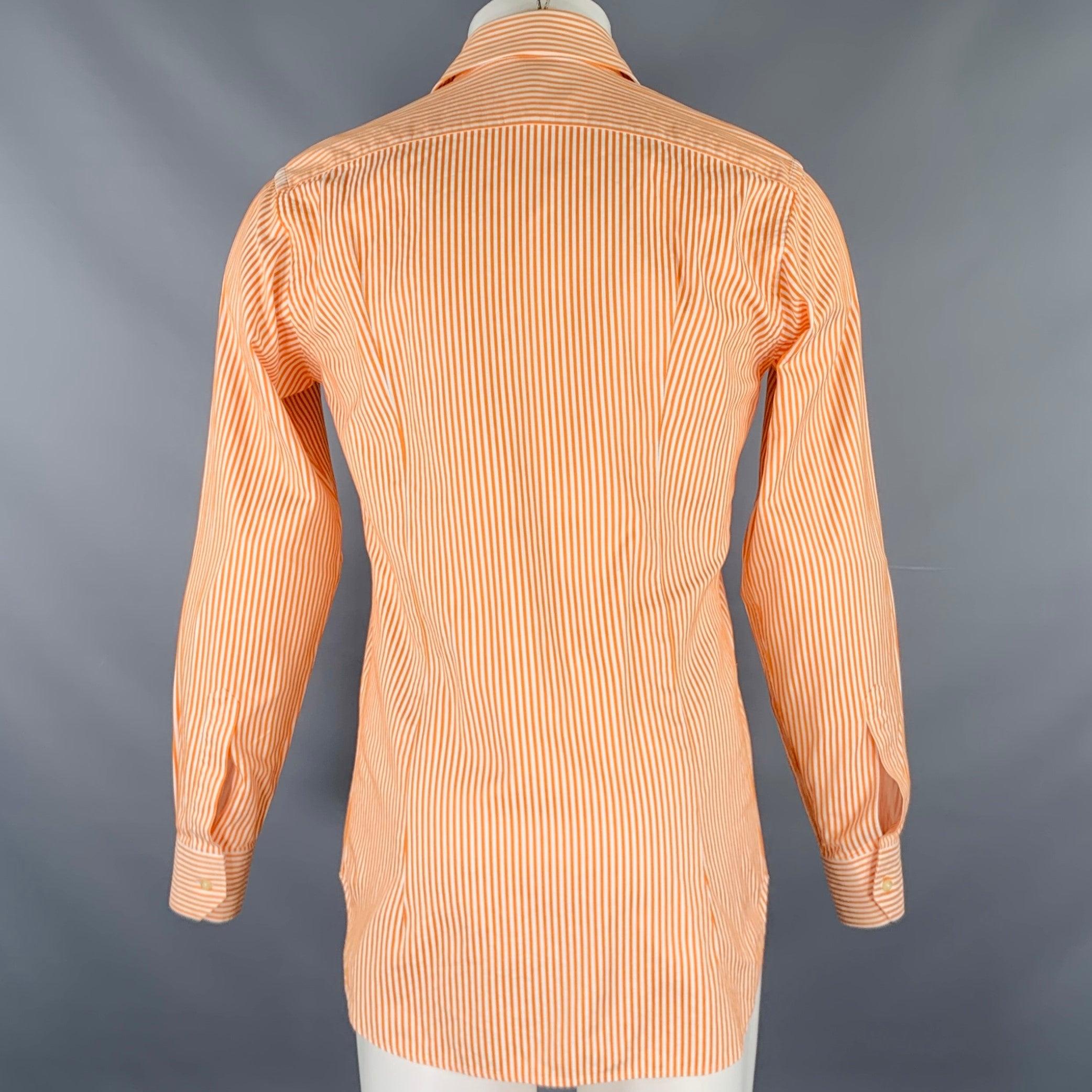 Men's ETRO Size S Orange White Cotton Button Up Long Sleeve Shirt For Sale
