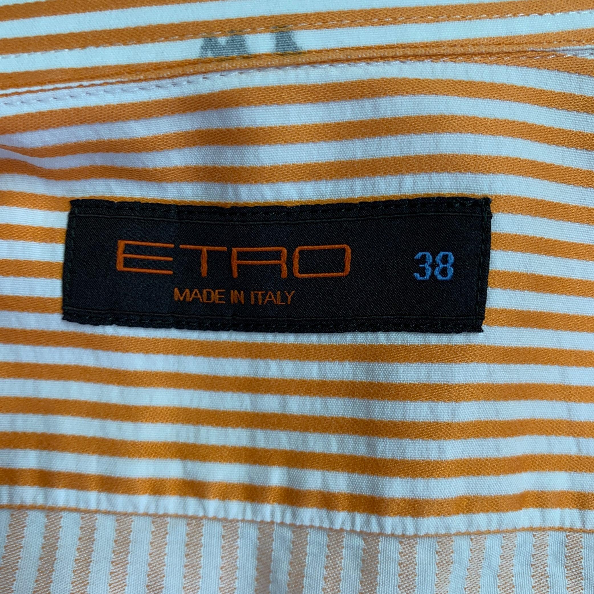 ETRO Size S Orange White Cotton Button Up Long Sleeve Shirt For Sale 1