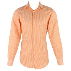 ETRO Size S Orange White Cotton Button Up Long Sleeve Shirt