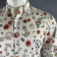 ETRO Size S White Graphic Cotton Long Sleeve Shirt (Chemise à manches longues en coton)