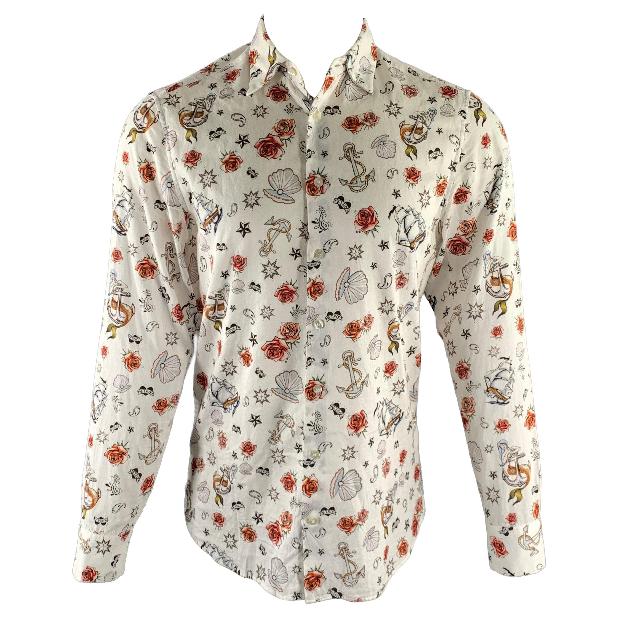 ETRO Talla S Camisa de Manga Larga de Algodón Gráfico Blanco