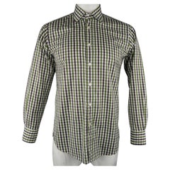 ETRO Size S White & Green Checkered Cotton Button Up Long Sleeve Shirt