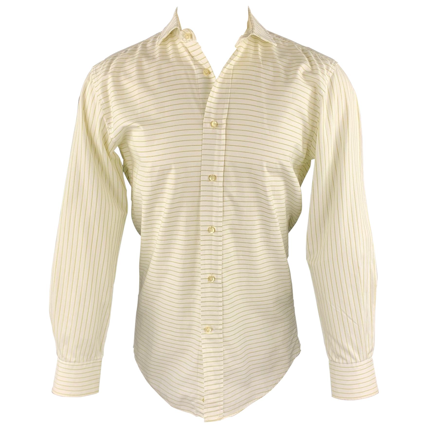 ETRO Size S White Horizontal Stripe Cotton Button Up Long Sleeve Shirt