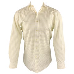 ETRO Size S White Horizontal Stripe Cotton Button Up Long Sleeve Shirt