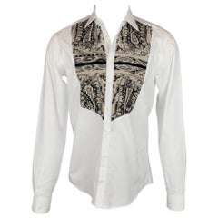 ETRO Size S White & Taupe Mixed Fabrics Cotton Button Up Long Sleeve Shirt