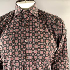 ETRO Size XL Black Brown Geometric Pointed Collar Long Sleeve Shirt