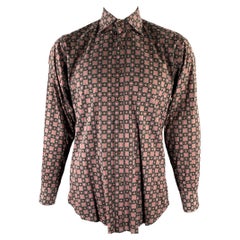 ETRO Size XL Black Brown Geometric Pointed Collar Long Sleeve Shirt