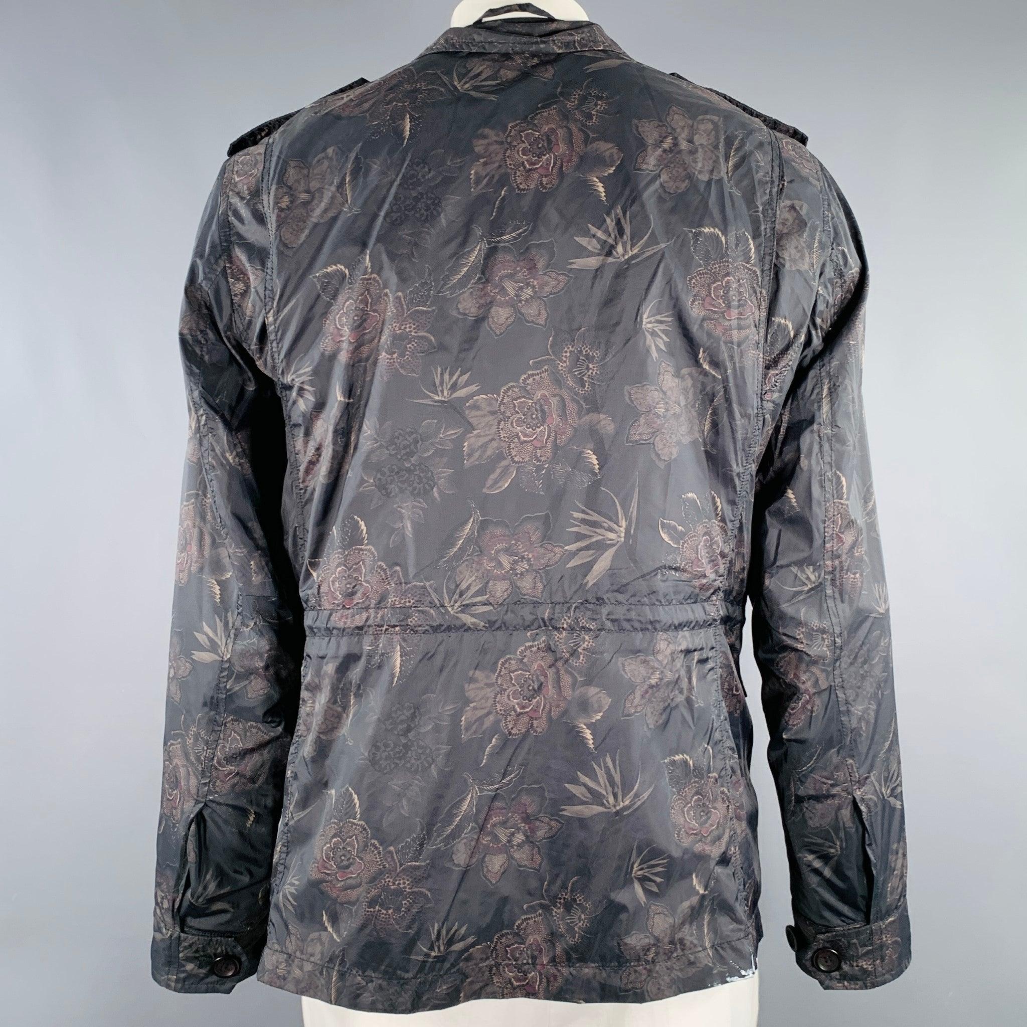 Nero ETRO Giacca con spalline in poliammide floreale nera e marrone taglia XL in vendita