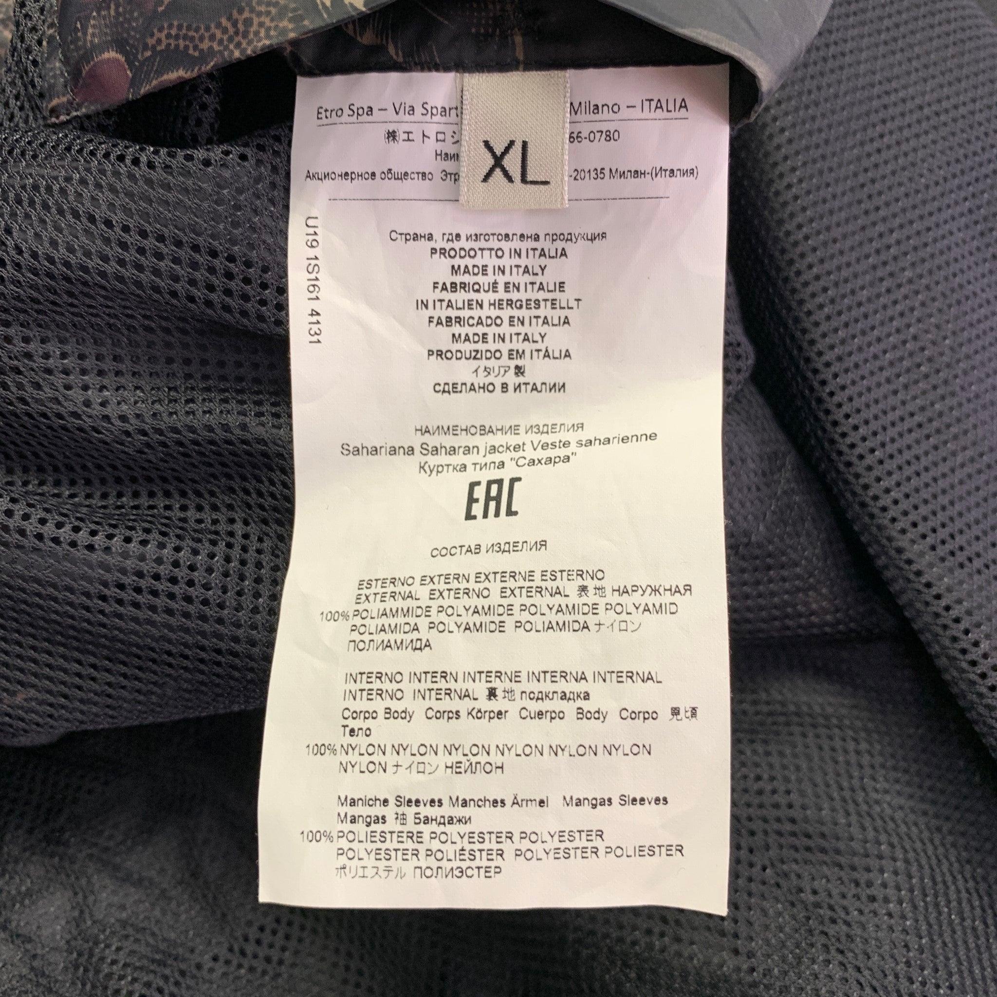ETRO Giacca con spalline in poliammide floreale nera e marrone taglia XL in vendita 1