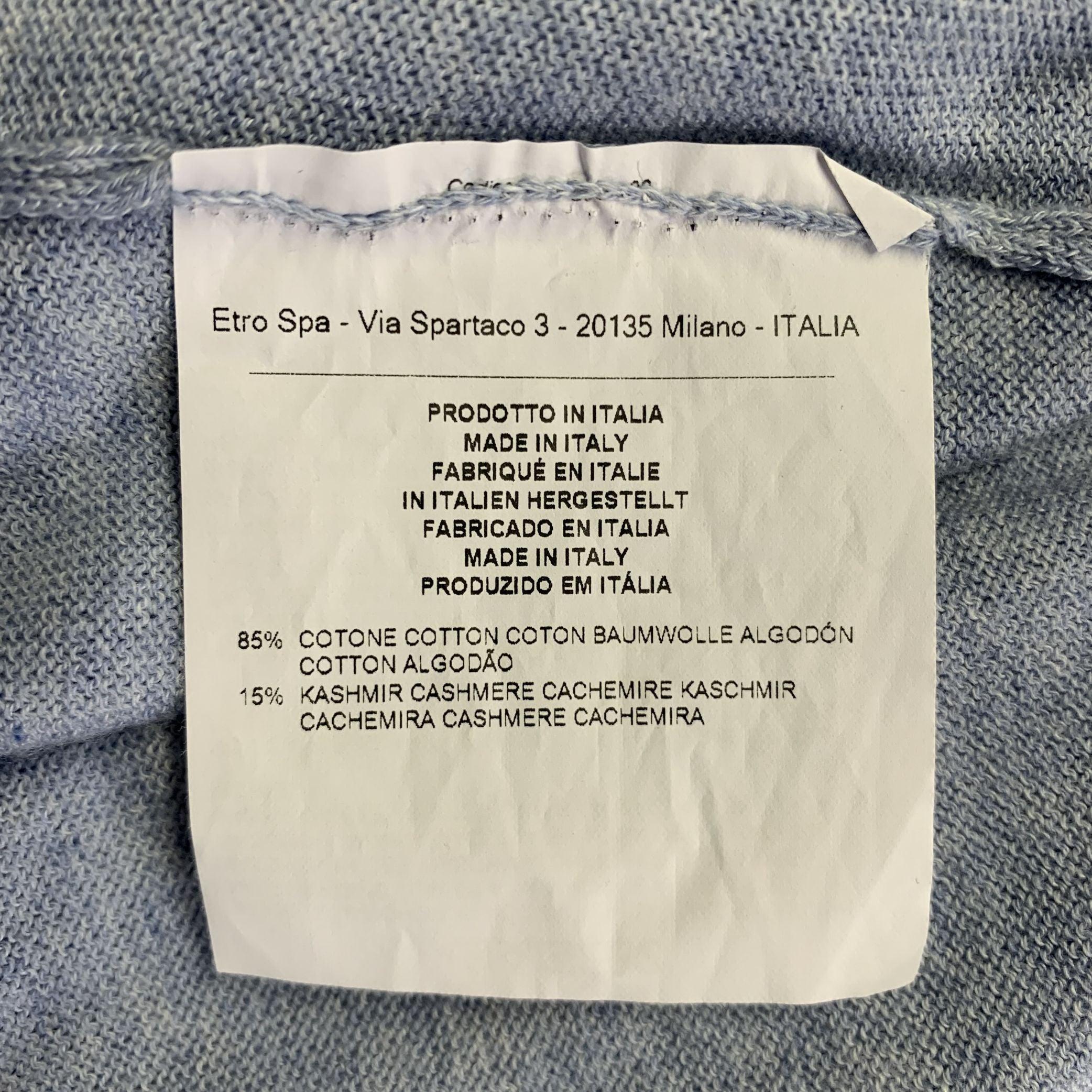 Men's ETRO Size XL Blue White Knitted Cotton Cashmere V-Neck Vest For Sale