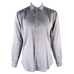 ETRO Size XL Blue Yellow Geometric Pointed Collar Long Sleeve Shirt