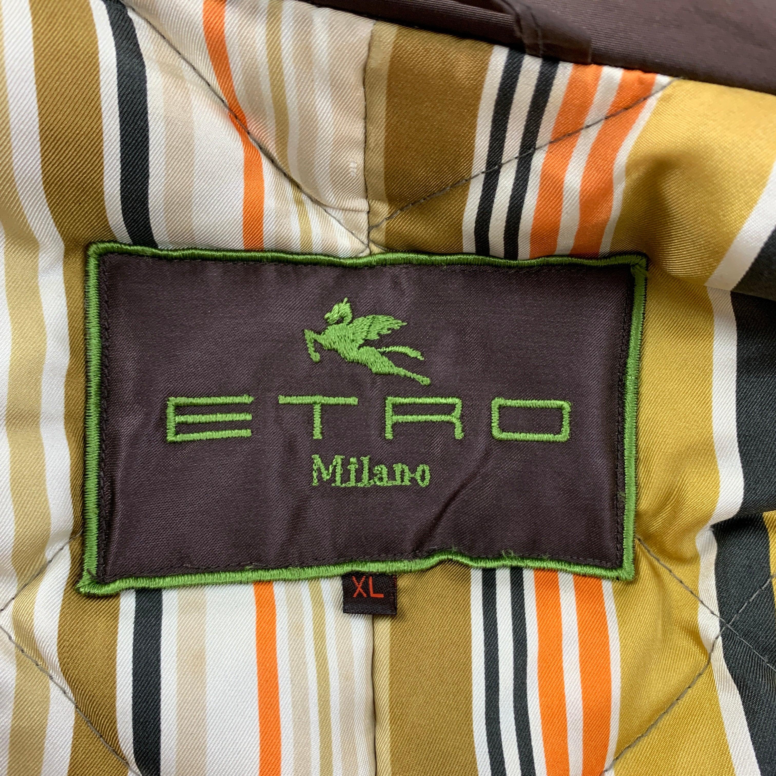 ETRO Size XL Brown Polyester Cotton Hidden Placket Coat For Sale 1