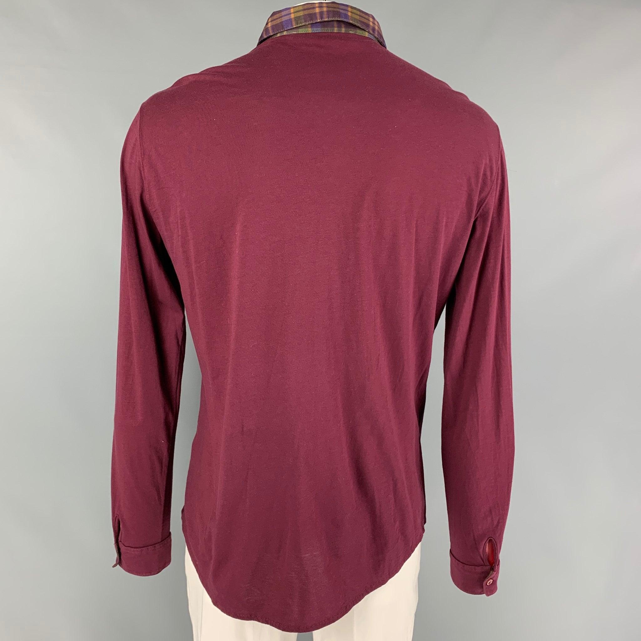 ETRO Size XL Burgundy Cotton Button Up Long Sleeve Shirt In Good Condition For Sale In San Francisco, CA