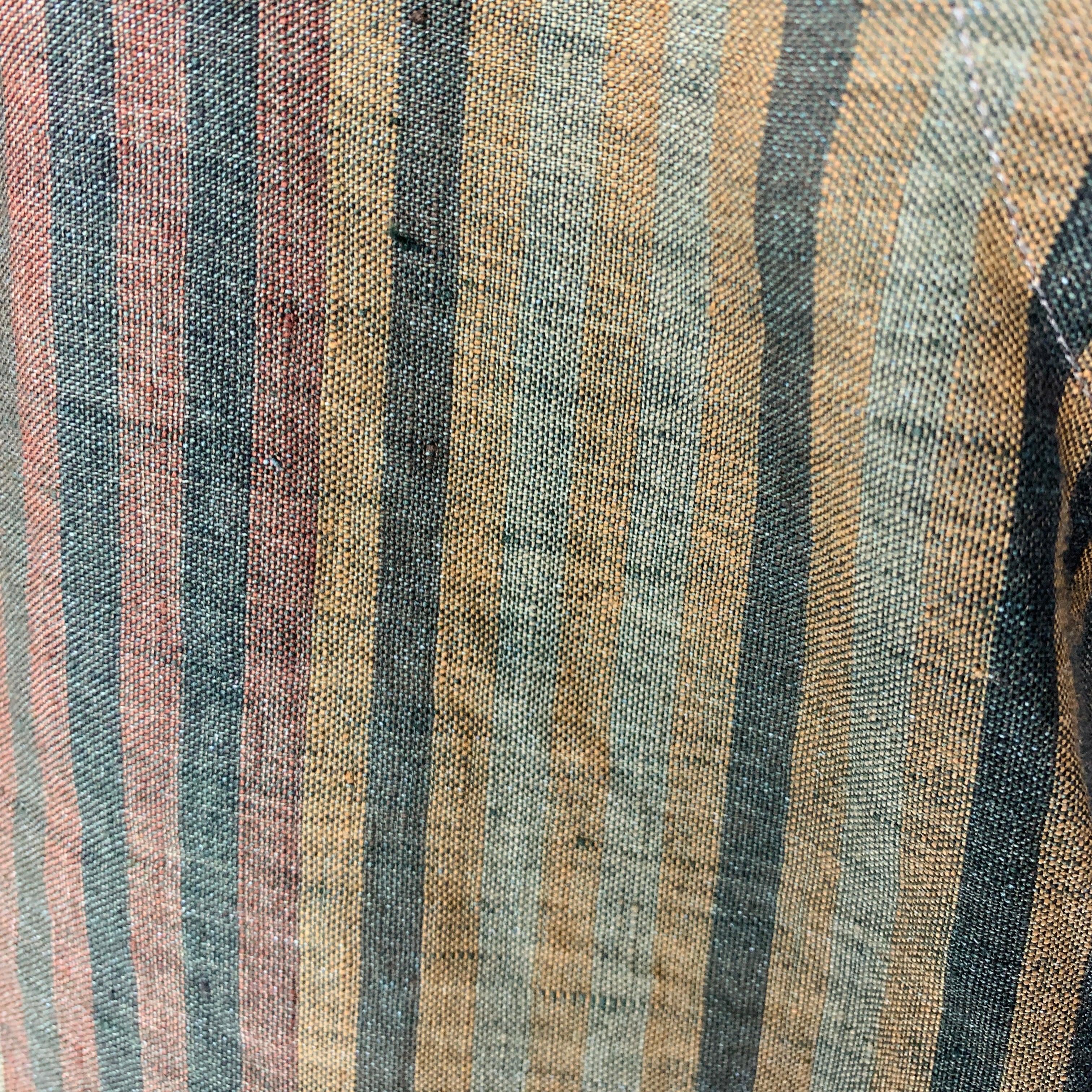 ETRO Size XL Burgundy Green Stripe Linen Oversized Long Sleeve Shirt 1