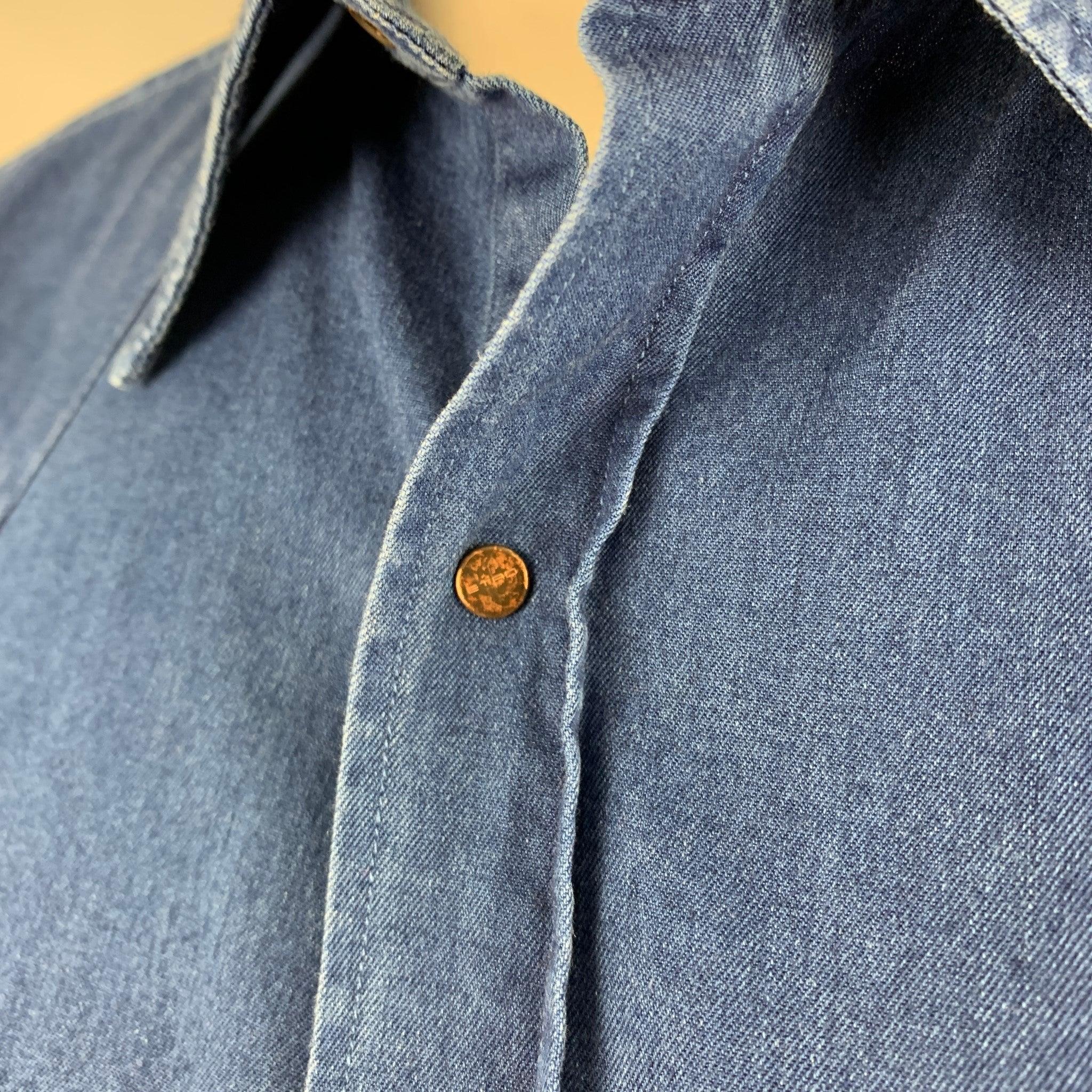Men's ETRO Size XL Indigo Cotton Snaps Long Sleeve Shirt For Sale