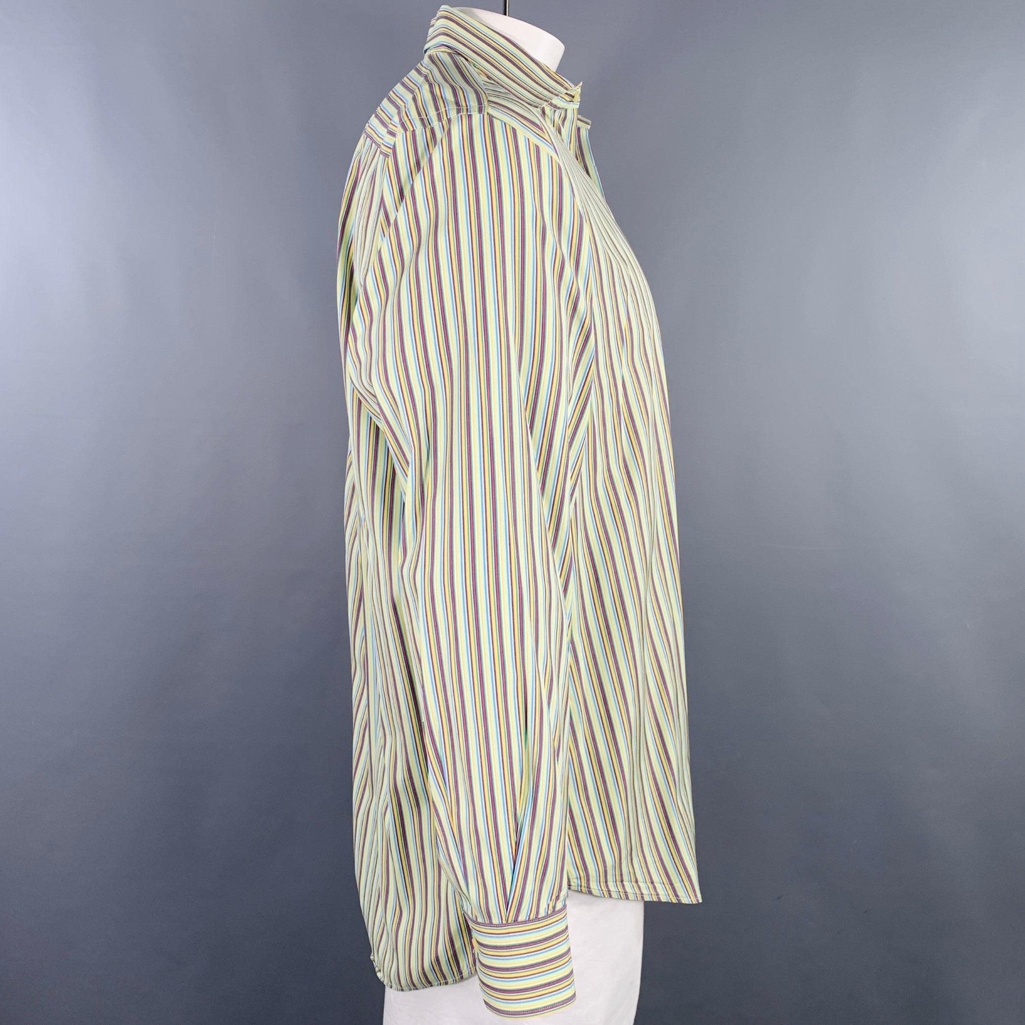 Gris ETRO, chemise à manches longues en coton à rayures multicolores, taille XL en vente