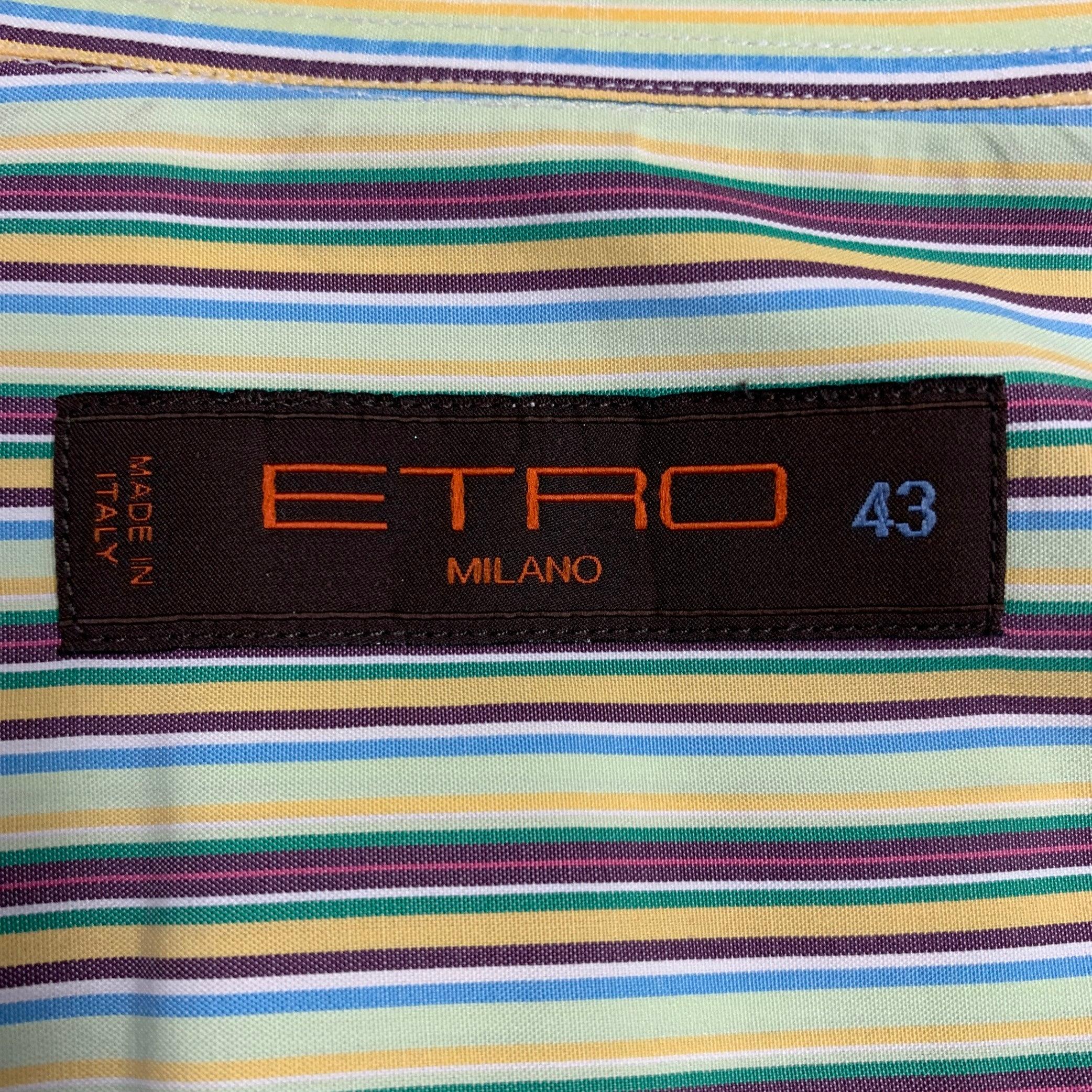 ETRO, chemise à manches longues en coton à rayures multicolores, taille XL Pour hommes en vente