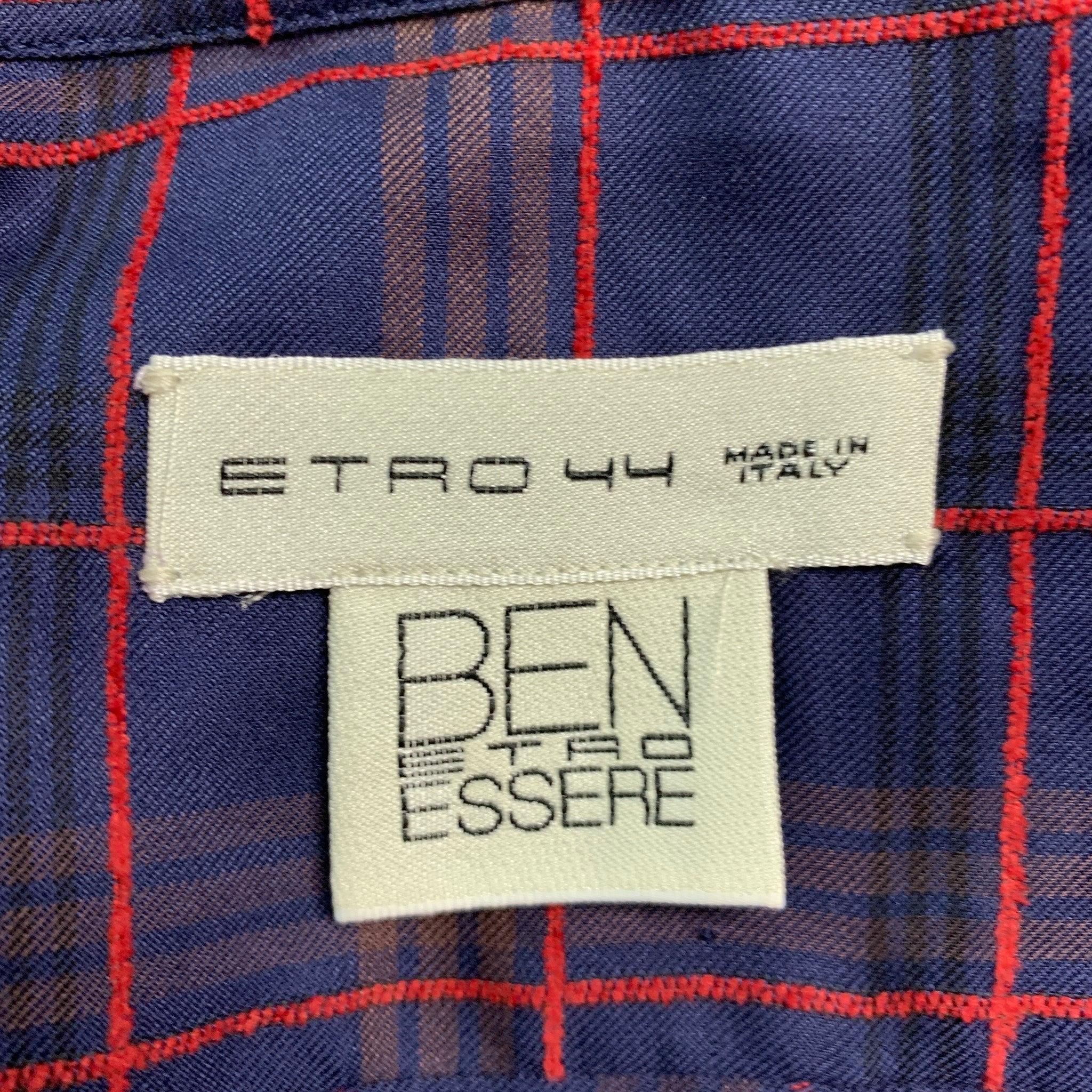Uomo ETRO Taglia XL Navy Red Plaid Lyocel Cotton Button Up Long Sleeve Shirt in vendita