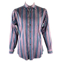 ETRO Größe XL Lila Blau Braun Gestreift Paisley Langarmhemd