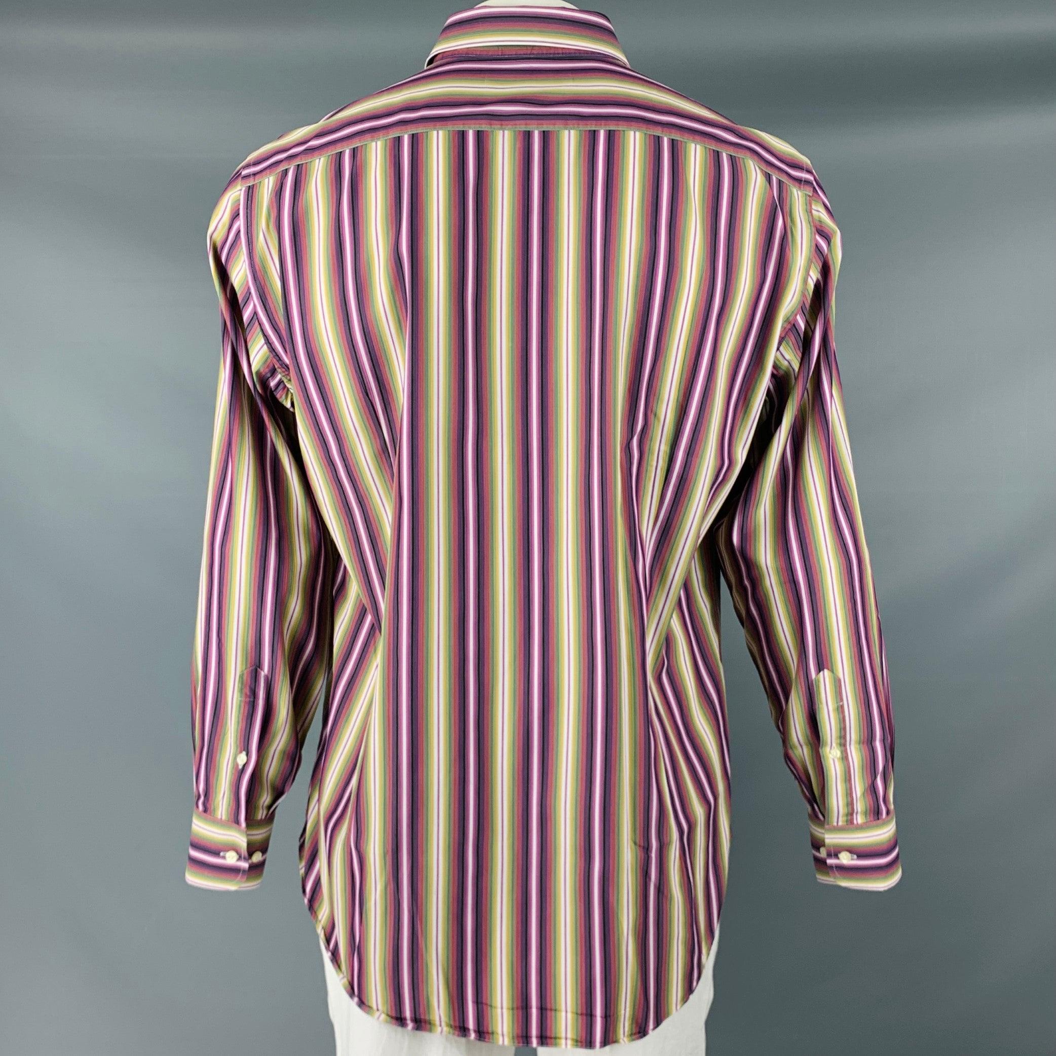 ETRO Size XL Purple Green Stripe Cotton Button Up Long Sleeve Shirt In Excellent Condition For Sale In San Francisco, CA