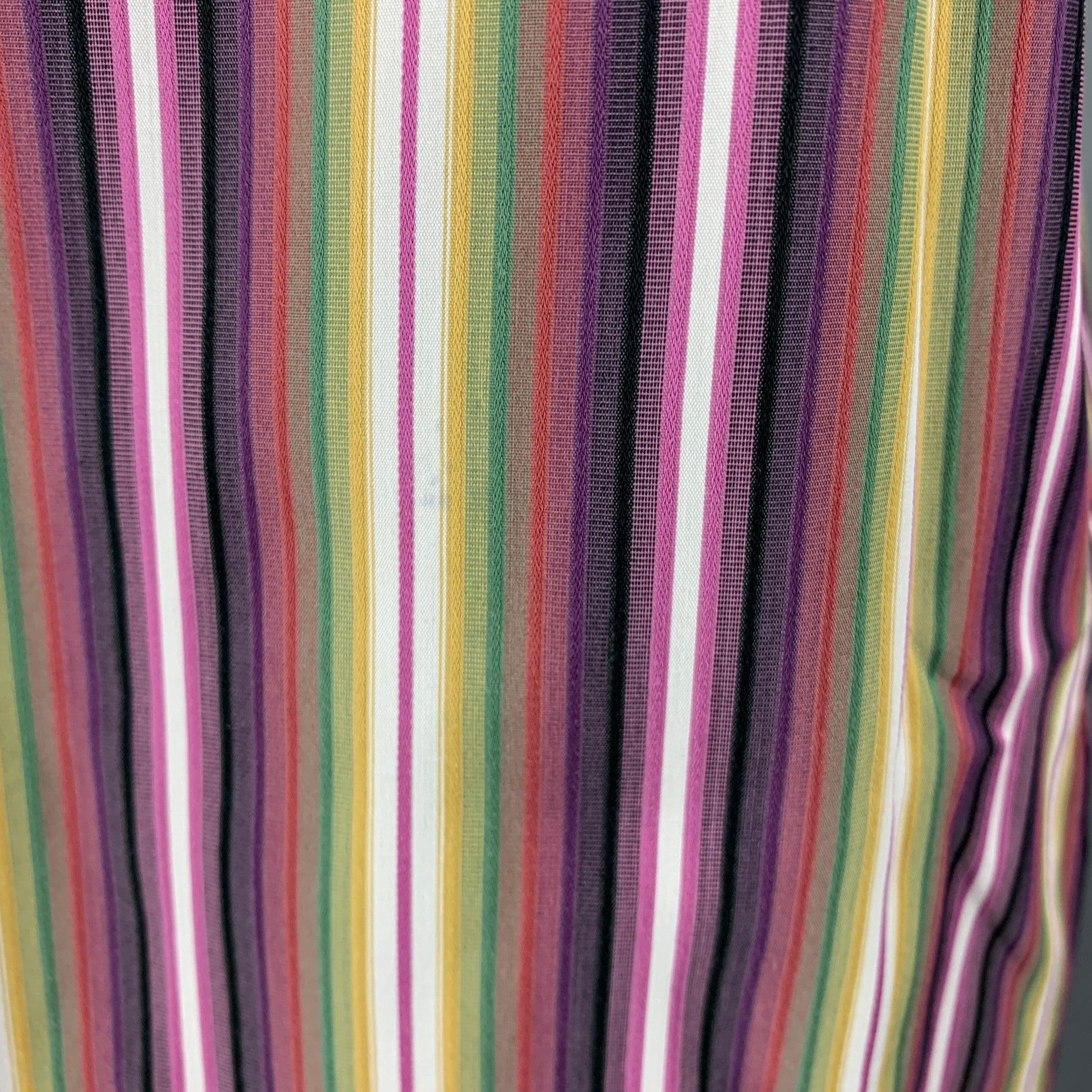 Men's ETRO Size XL Purple Green Stripe Cotton Button Up Long Sleeve Shirt For Sale