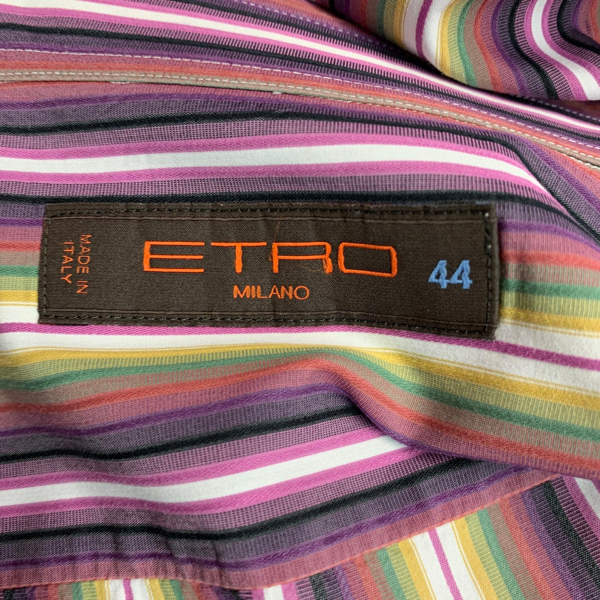 Etro Taglia XL Viola Verde Strisce Cotone Button Up Camicia Manica Lunga in vendita 2