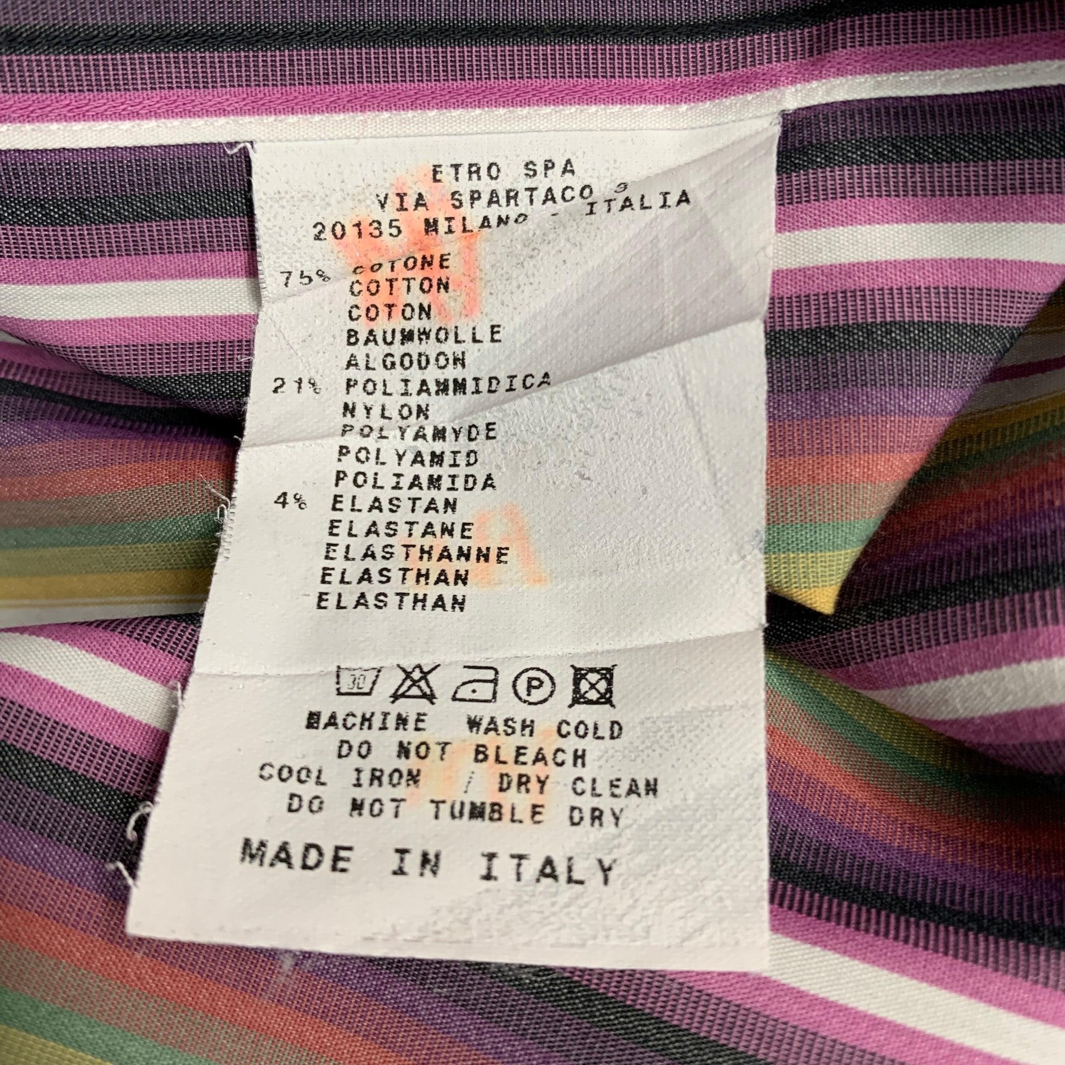 Etro Taglia XL Viola Verde Strisce Cotone Button Up Camicia Manica Lunga in vendita 3