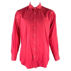 ETRO Talla XL Camisa Manga Larga Cuello Extensible Rojo Magenta Espiga
