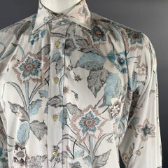 Etro taglia XL Camicia a maniche lunghe bianca blu marrone floreale