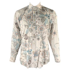 Etro taglia XL Camicia a maniche lunghe bianca blu marrone floreale