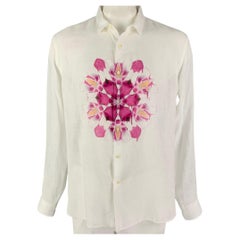 ETRO Size XL White Purple Floral Linen Button Down Long Sleeve Shirt