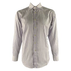 Etro taglia XL Camicia a maniche lunghe in cotone a righe bianche, viola e marine
