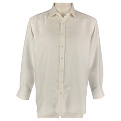 ETRO Size XL White Woven Cotton Button Up Long Sleeve Shirt