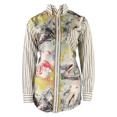 ETRO Size XS White Multi Color Cotton Silk Print Button Down Collar Shirt