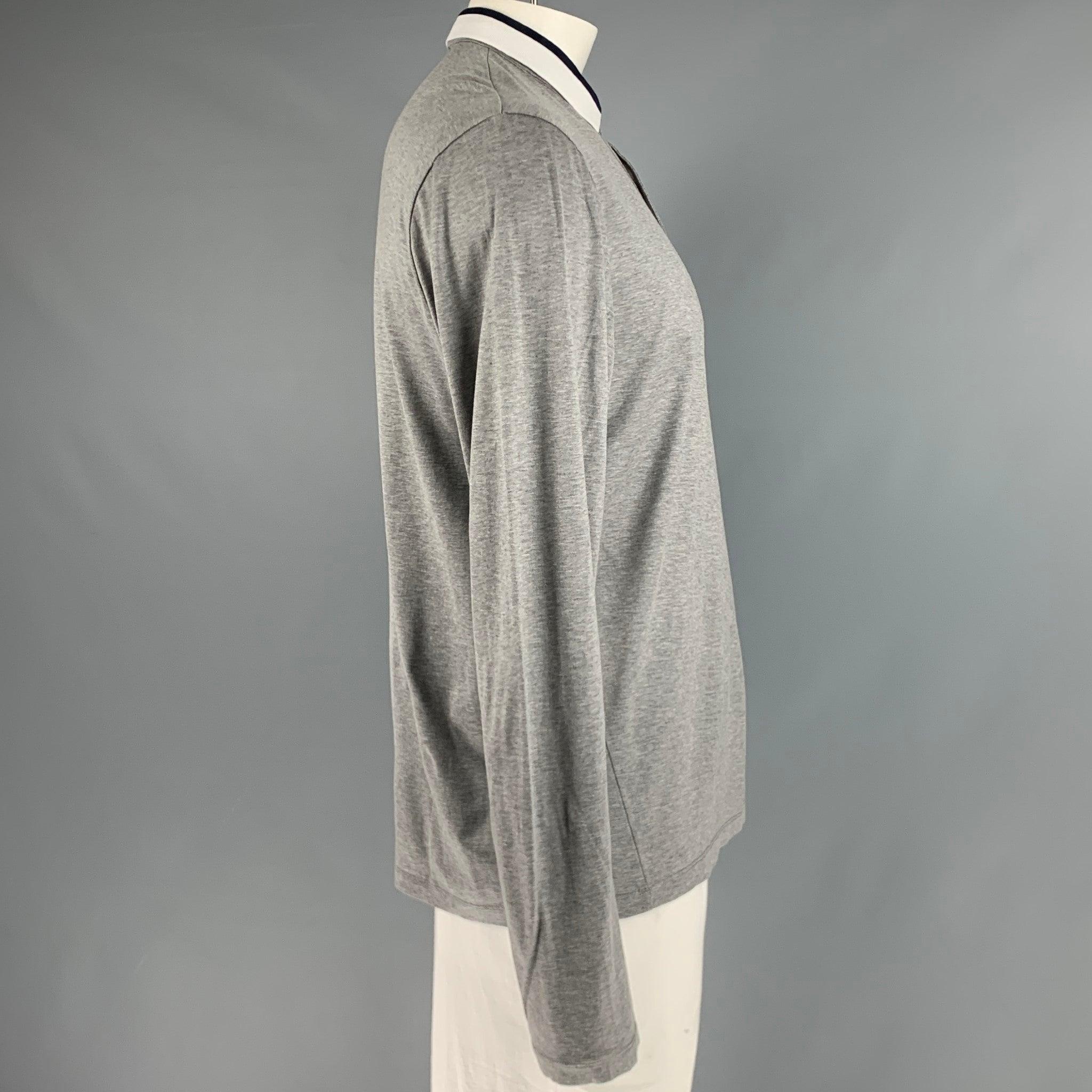 ETRO Size XXL Grey Navy White Cotton Polo Pullover In Excellent Condition For Sale In San Francisco, CA