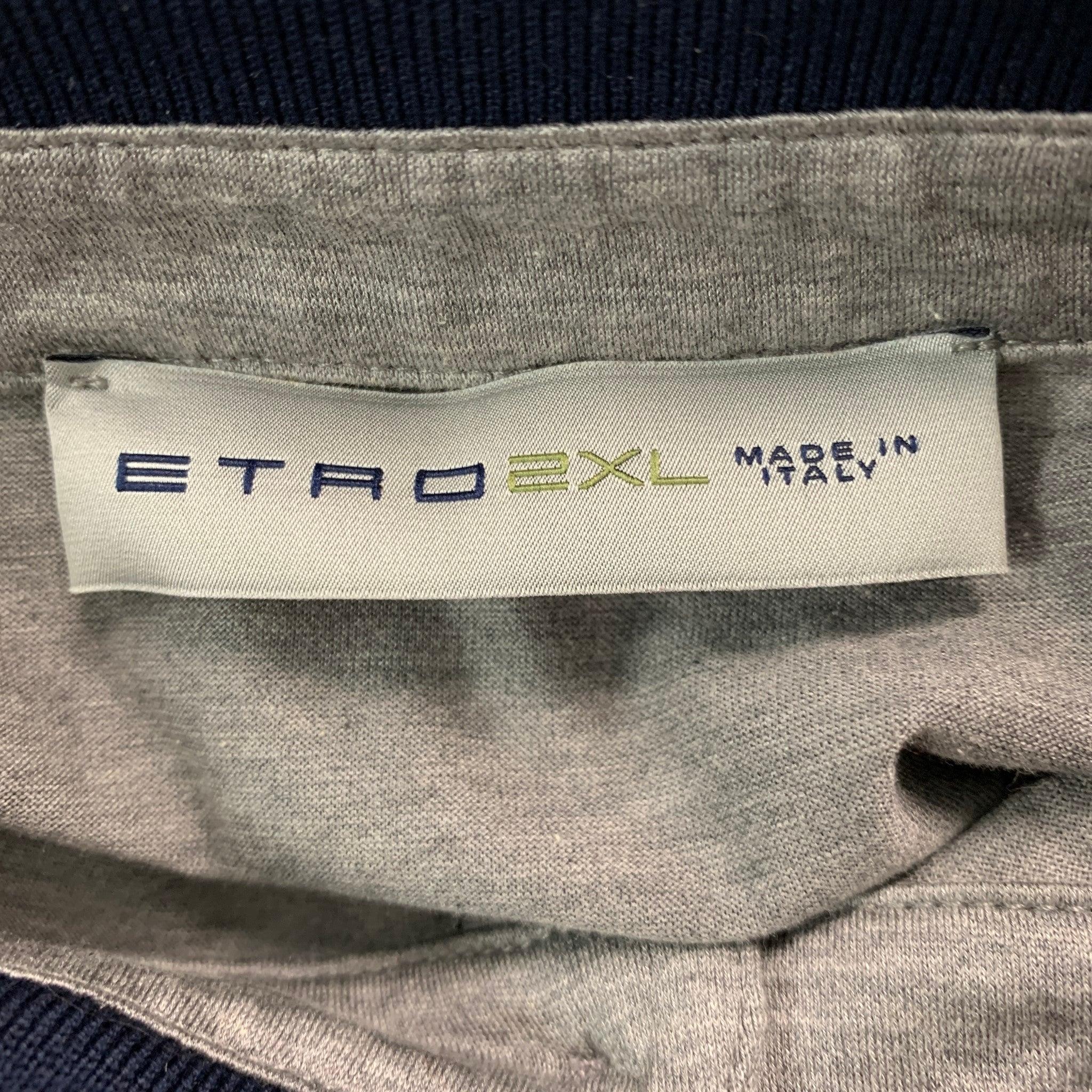 ETRO Size XXL Grey Navy White Cotton Polo Pullover For Sale 1