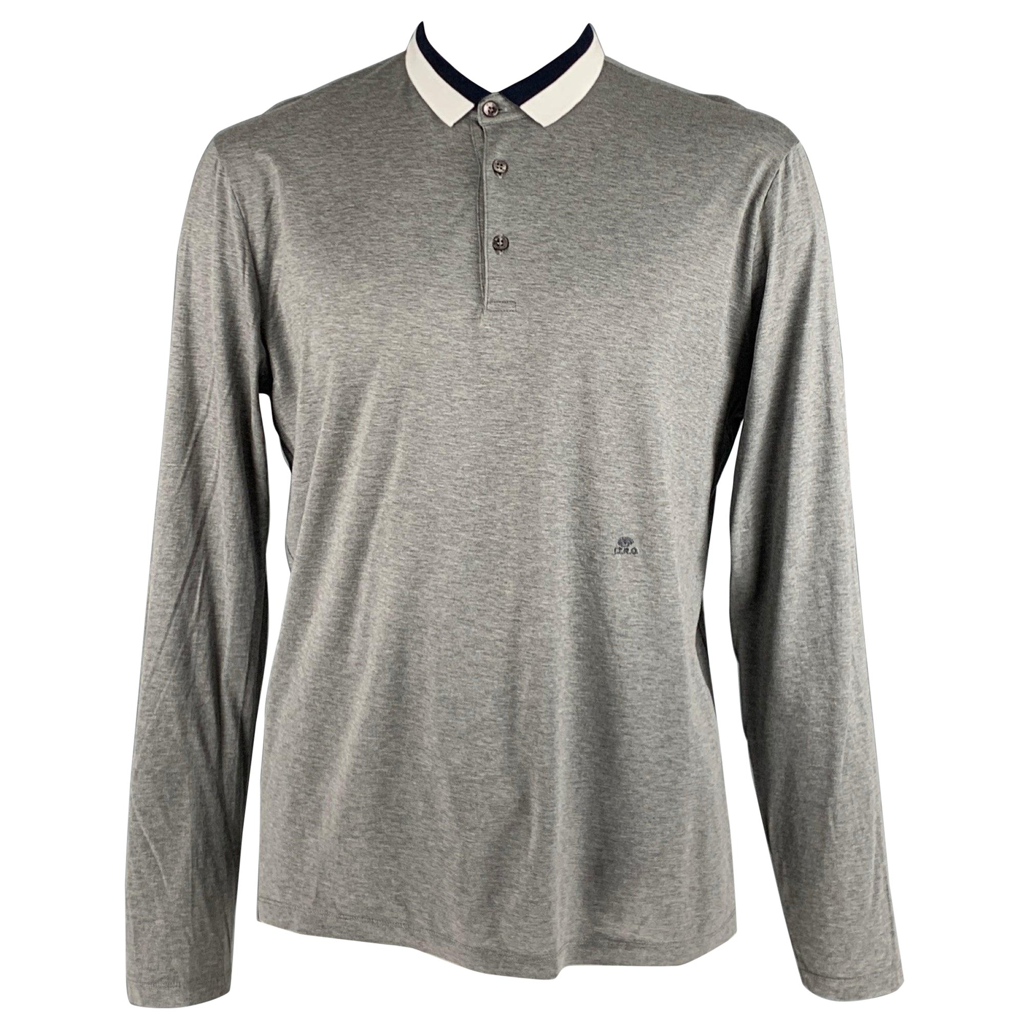 Etro taglia XXL Grigio Navy Bianco Cotone Polo Pullover