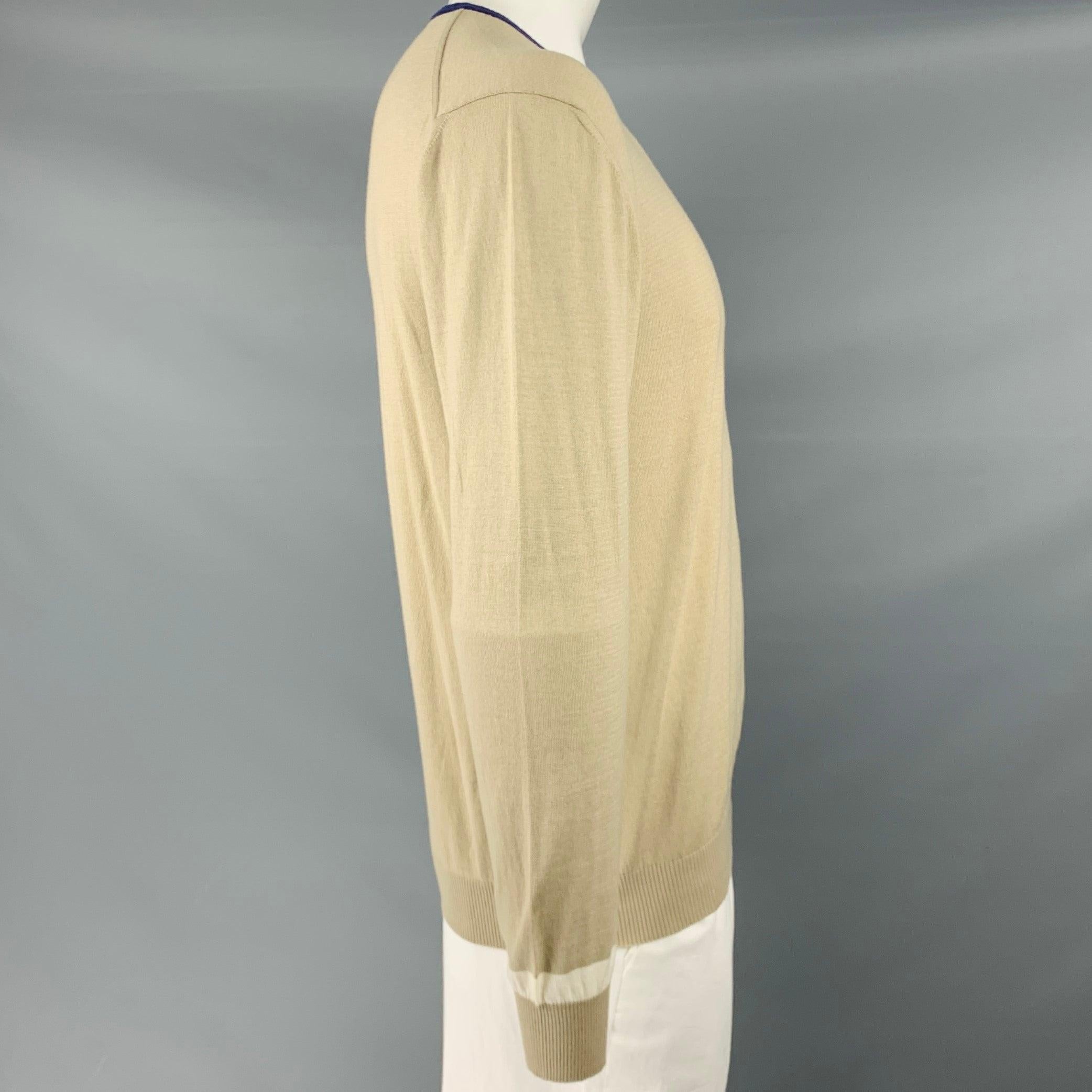 Beige ETRO Pull col ras du cou en tricot de coton et cachemire kaki, taille XXL en vente