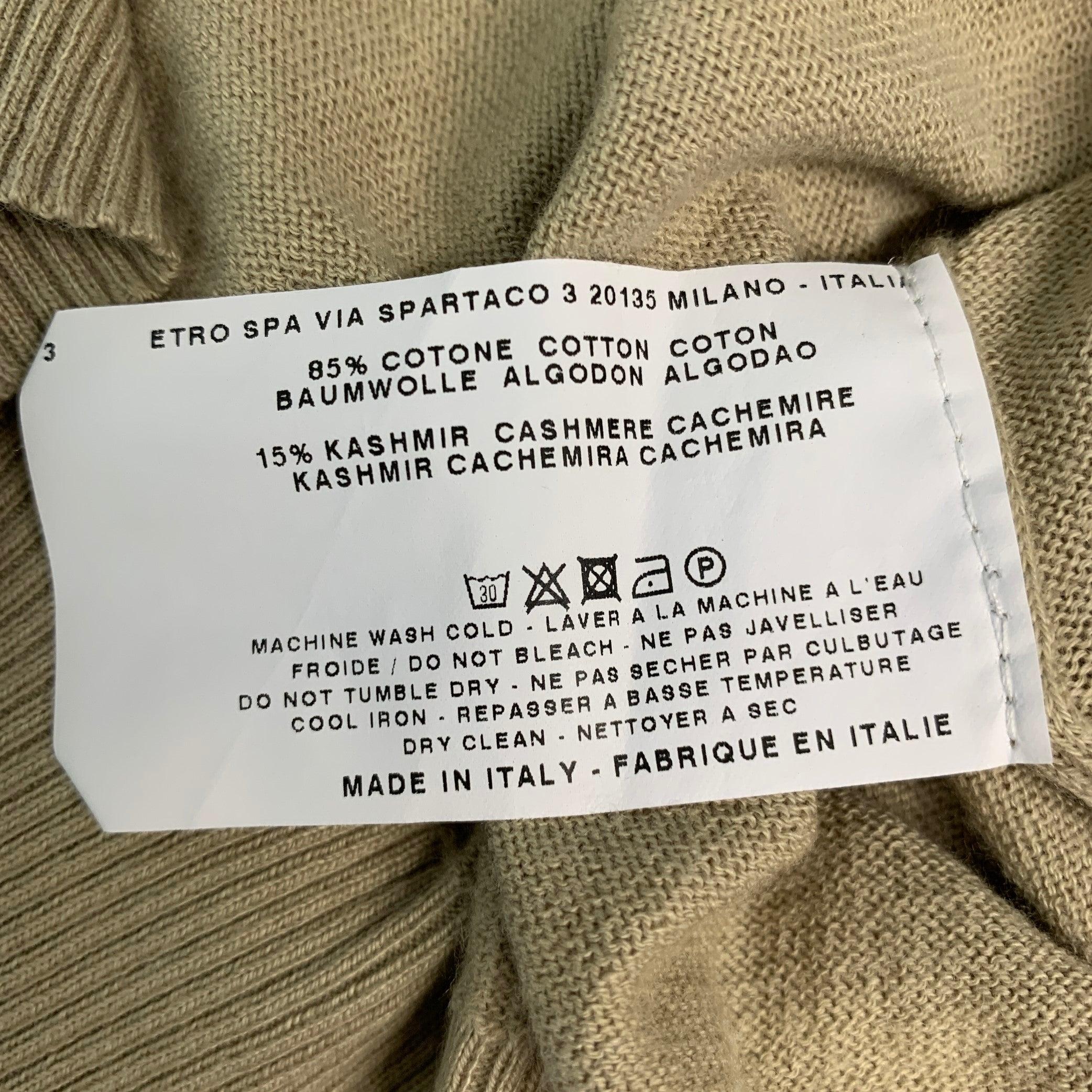 ETRO Pull col ras du cou en tricot de coton et cachemire kaki, taille XXL en vente 1