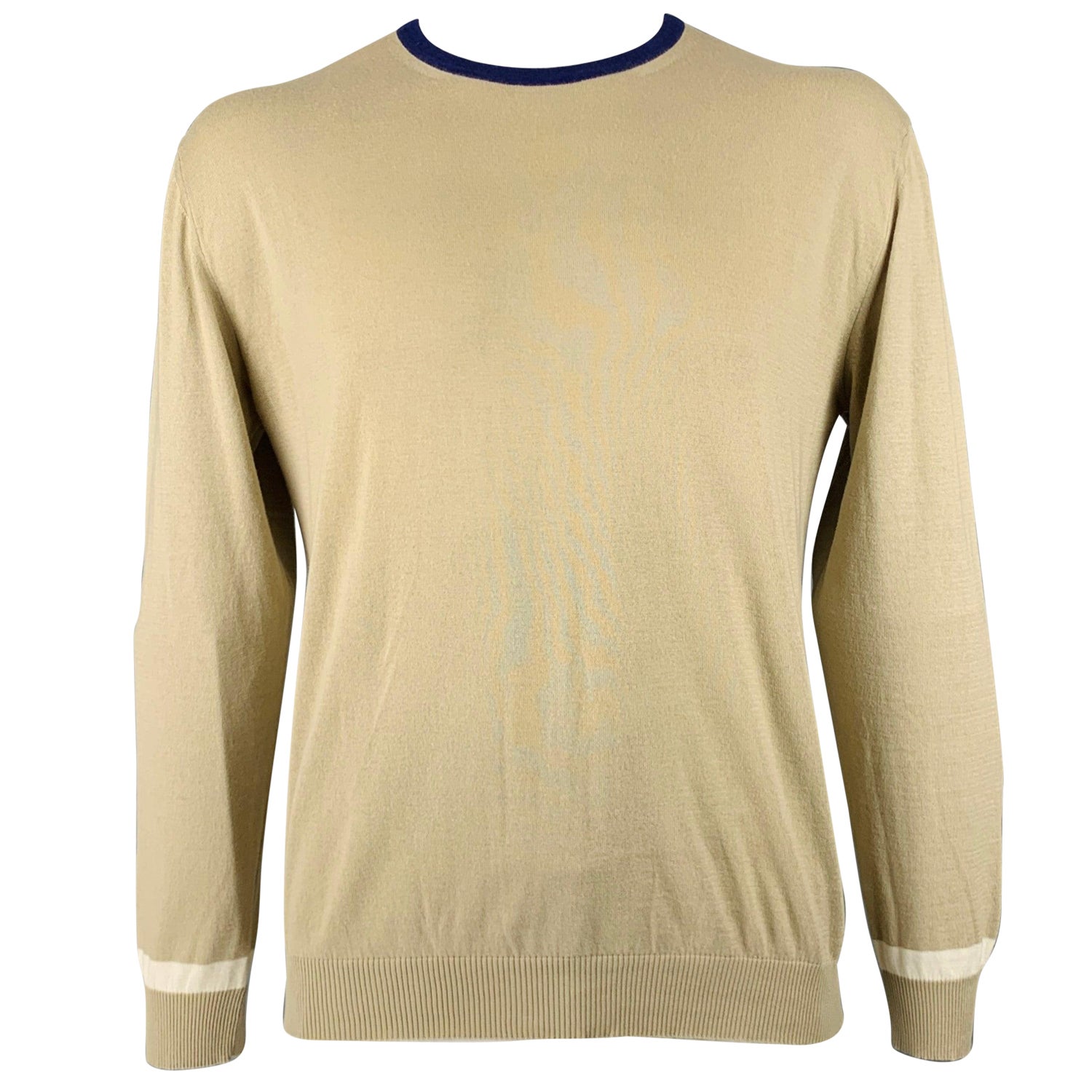 ETRO Taglia XXL Pullover girocollo in cotone e cachemire in maglia Khaki