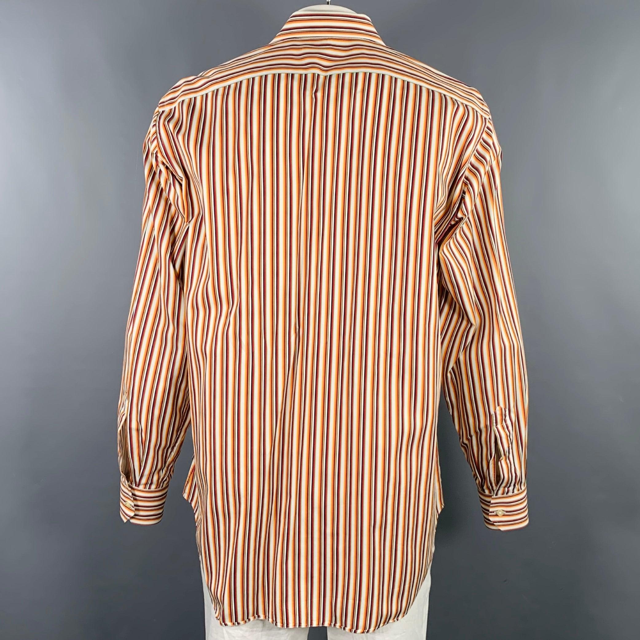 ETRO Size XXL Orange Multi Color Stripe Long Sleeve Shirt In Excellent Condition For Sale In San Francisco, CA