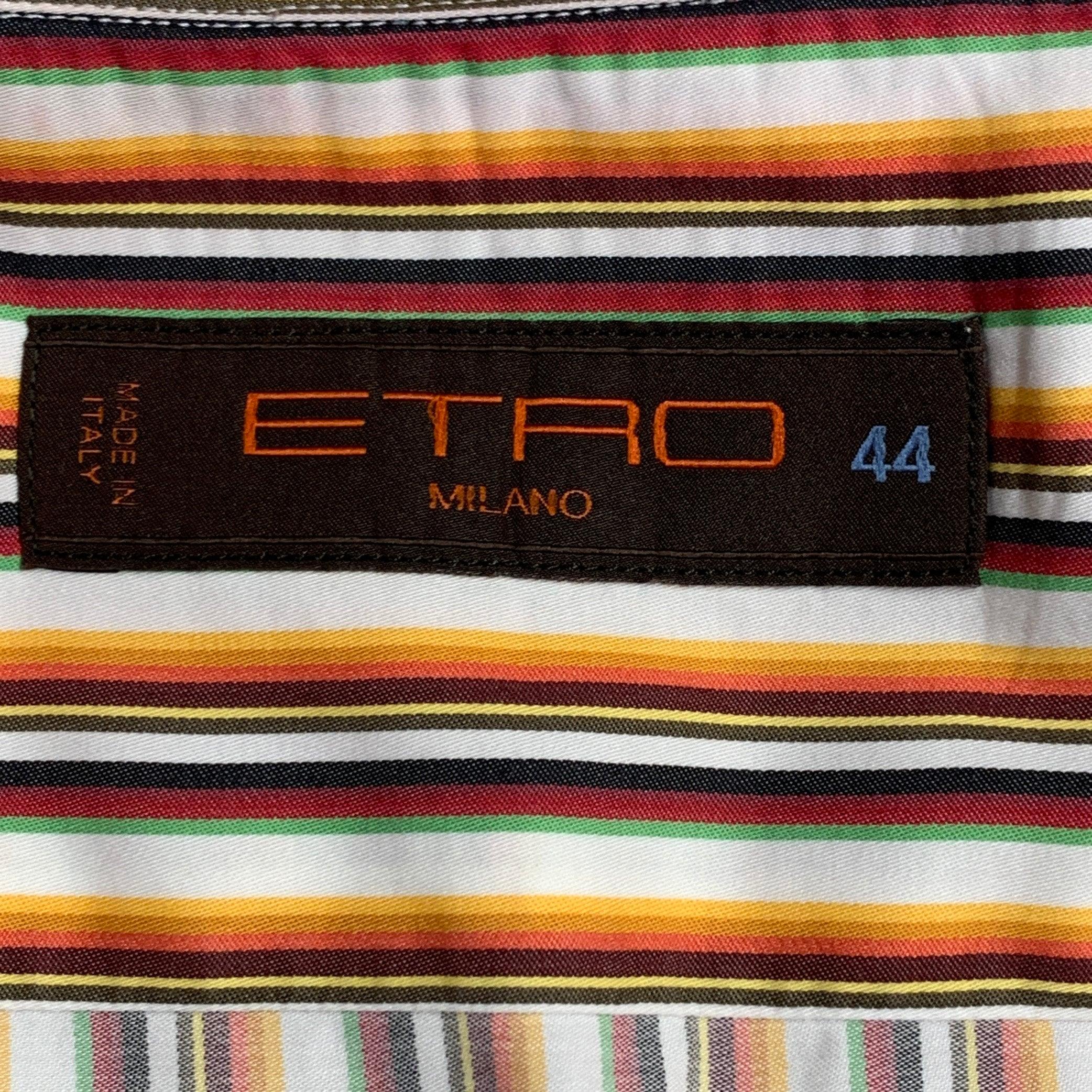 Men's ETRO Size XXL Orange Multi Color Stripe Long Sleeve Shirt For Sale