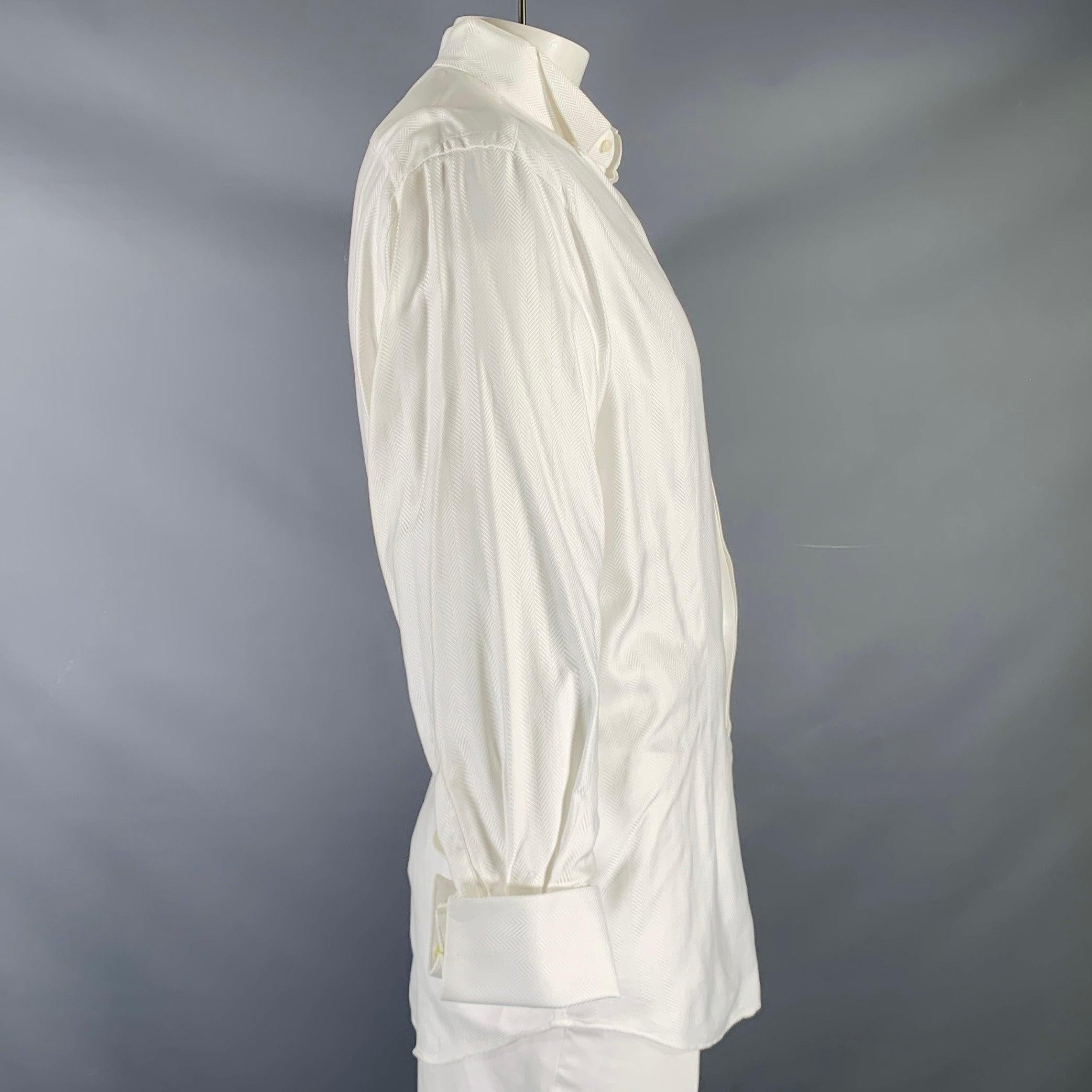 Gray ETRO Size XXL White Herringbone Cotton Tuxedo Long Sleeve Shirt For Sale