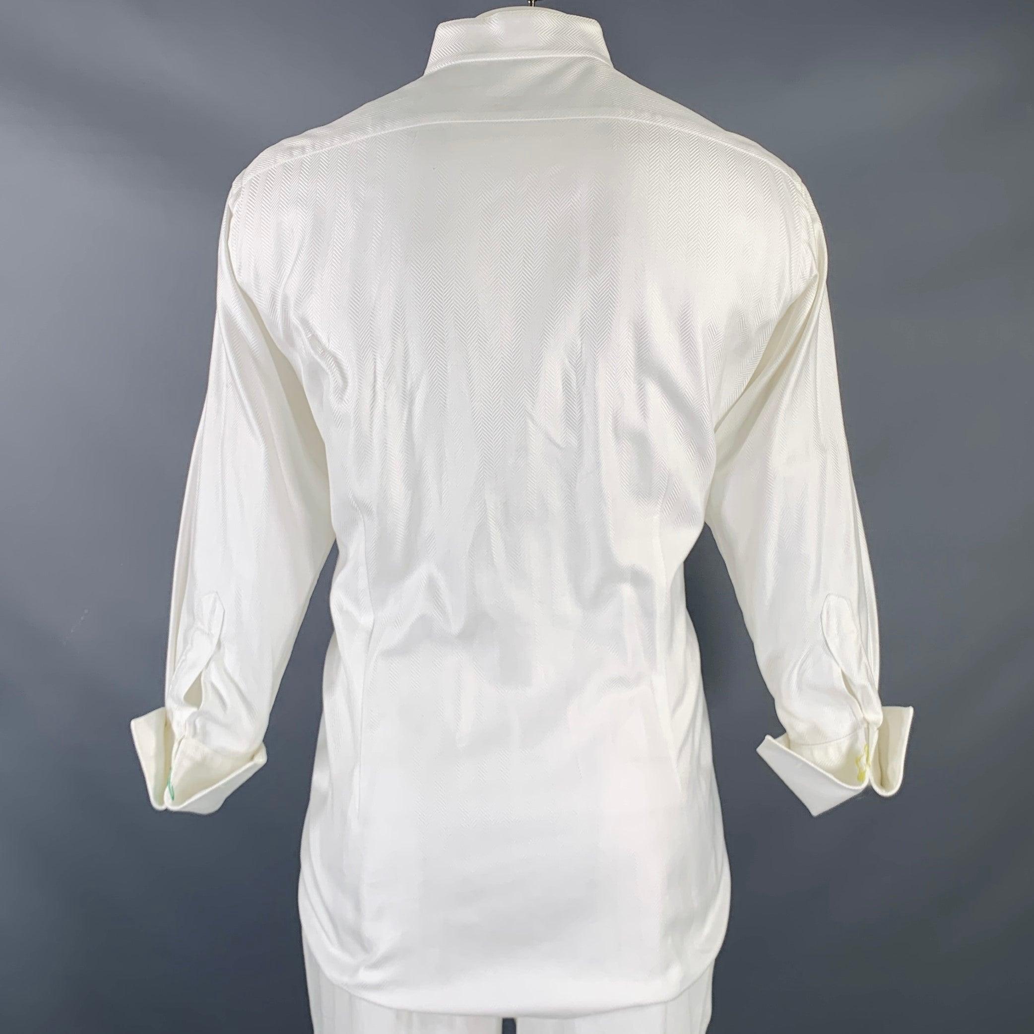 ETRO Size XXL White Herringbone Cotton Tuxedo Long Sleeve Shirt In Good Condition For Sale In San Francisco, CA